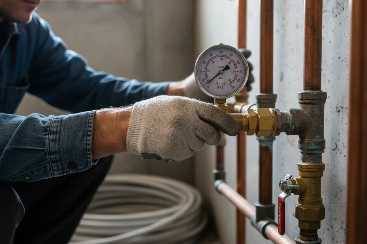 Pressure testing a repaired line during Water Line Repair in Drain